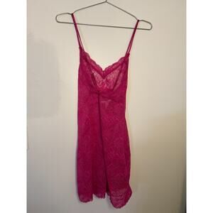 Victoria's Secret Hot Pink Lace Slip Medium Sheer Lingerie Y2K Valentine's